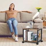 Cakokow Under Desk Printer Stand - 2-Tier Industrial Mobile Printer Table with Storage Shelf, Heavy Duty Wood Rolling Printer Cart with Wheels for Home and Office,Rustic Brown Cakokow