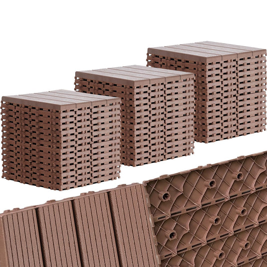 ZJT 44 Pack Plastic Interlocking Deck Tiles,44 sq.ft,12"x12"Indoor Outdoor Waterproof Patio Floor Decking Tiles All Weather Use for Balcony Backyard(Brown Texture)