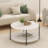 Furinno Besi 2-Tier Modern Round Coffee Table Table with Sturdy Metal Legs, Marble White/Black Furinno
