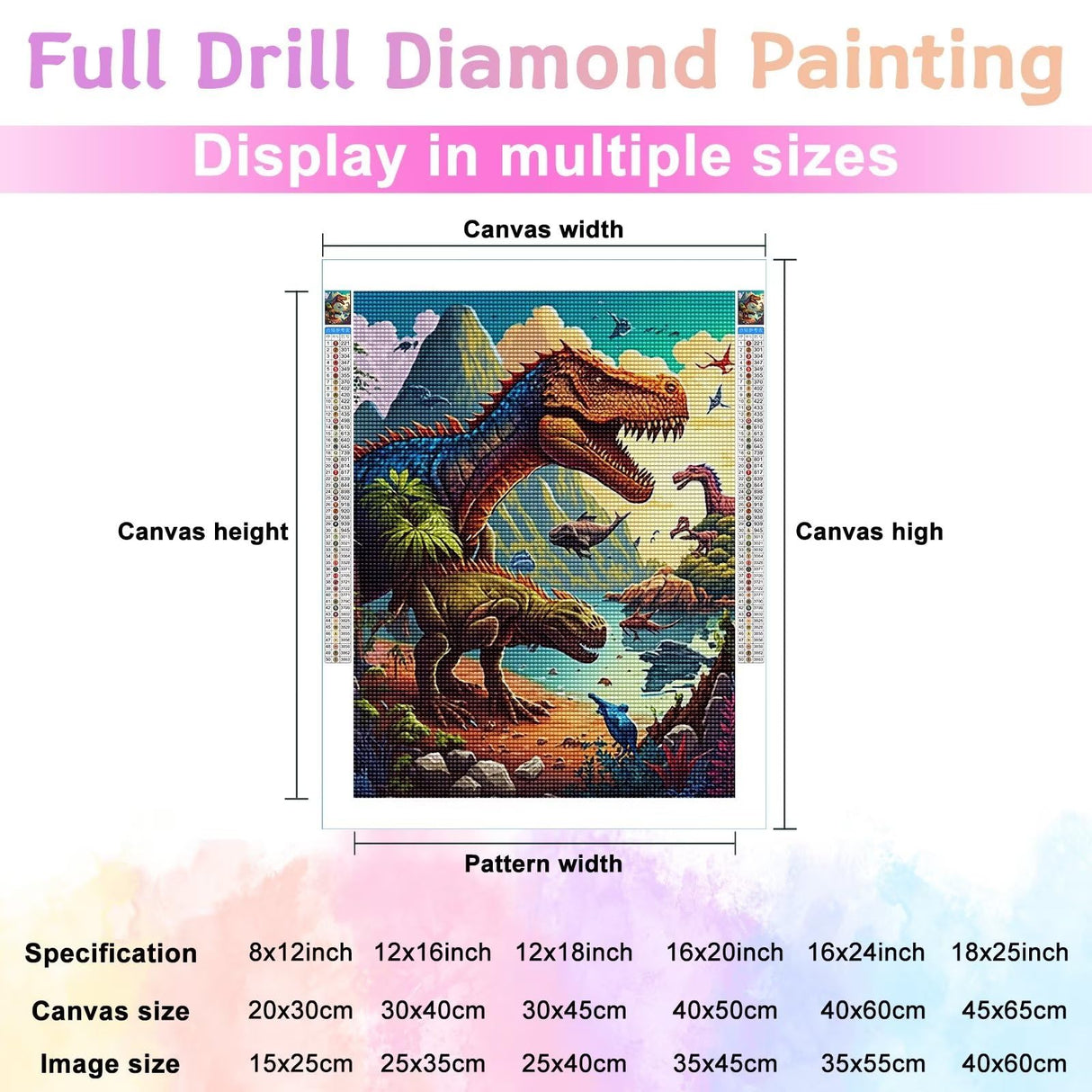 Dinosaur Diamond Painting Kits for Adults Beginner, DIY Diamond Paintings with Diamonds Picture Gem Art Crafts for Adult Decor 12x16 inch Noche