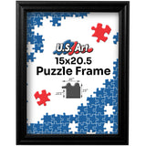 US Art Black 15x20.5 Puzzle Frame .75" Inch Wide - Handmade Solid Wood Jigsaw Puzzle Frames with Preinstalled Hangers and UV Blocking Plexiglass 20.5 x 15 Picture Frame US Art