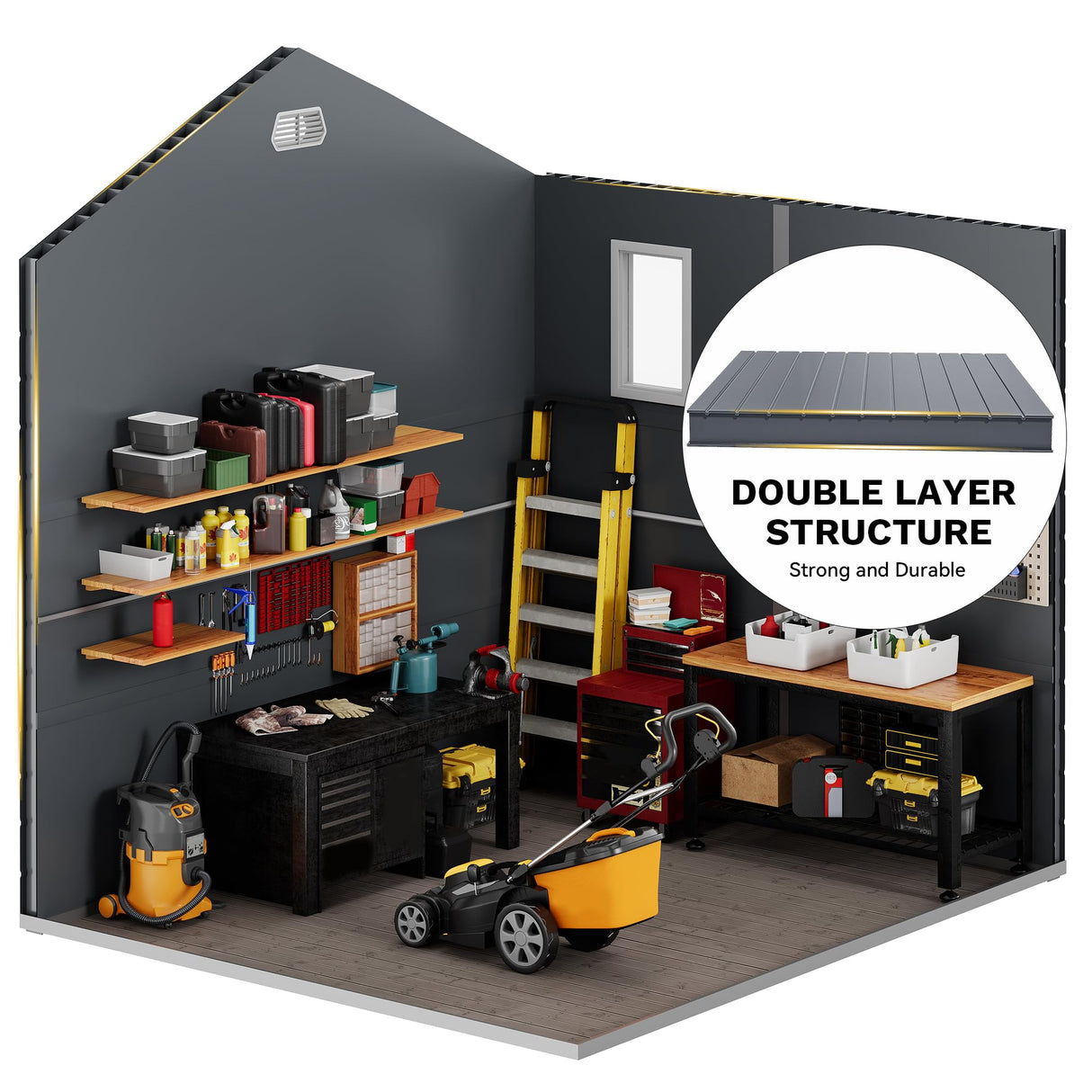 DWVO 8x6.2FT Outdoor Storage Shed w/o Floor, All-Weather Plastic Shed with Lockable Doors, Window & Vents, Plastic Tool Shed for Backyard, Patio, Poolside, Lawn, Gray DWVO