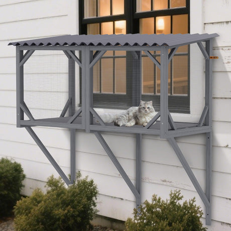 UNORME Cat Window Enclosure for Large Cats | 55lbs Heavy-Duty Outdoor Catio | 270° Panoramic View, Weatherproof & Scratch-Resistant | Plastic-Wood Easy Assembly UNORME