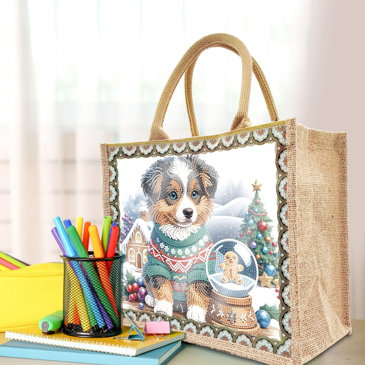 ARTopet DIY Diamond Art Painting Bags Christmas Handbag Handmade Shopping Tote Bags with Canvas Pattern Reusable Grocery Bag for Women Art Craft Gift-Dog ARTopet