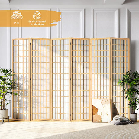 JOSTYLE Room Divider Wall Shoji Screen, 6 Panel Folding Privacy Screen for Room Separation, Japanese Wood Room Divider Screen, 5.9 Ft, Natural JOSTYLE