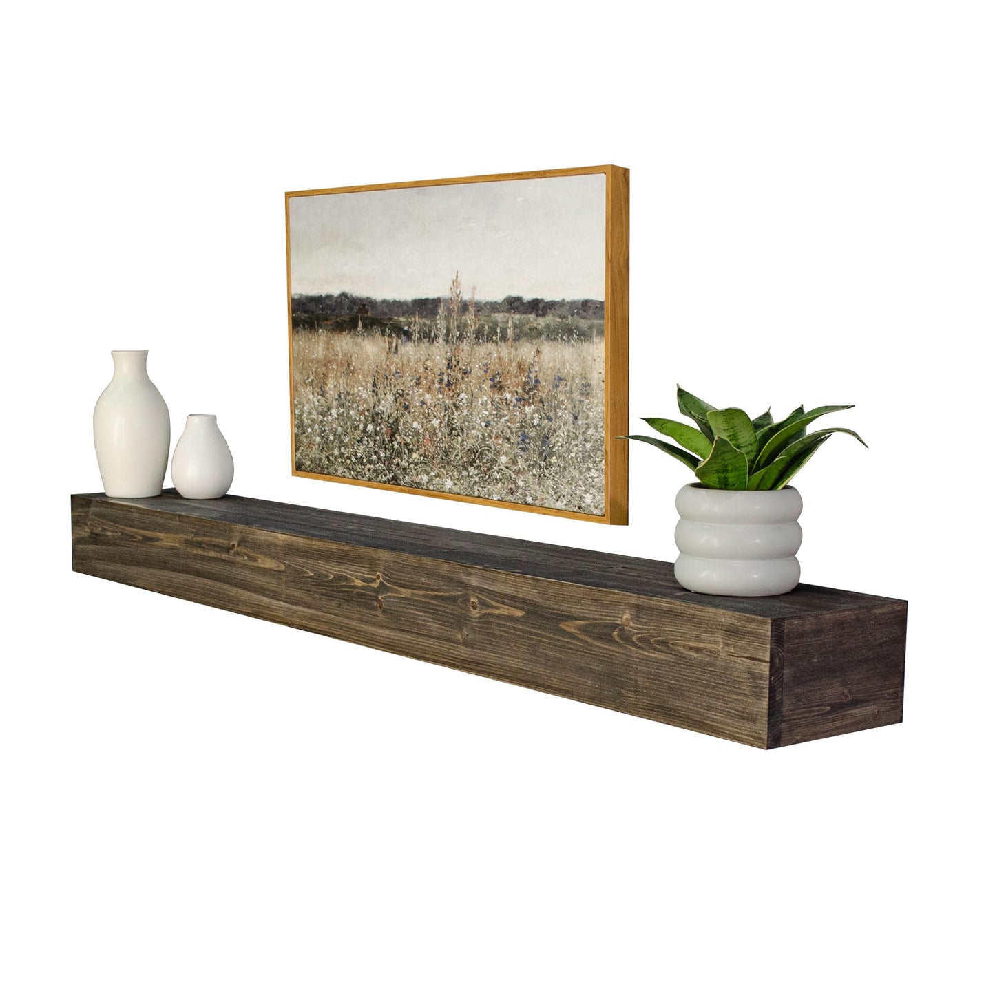 REXFORD Fireplace Mantel - USA Made Real Wood - Handcrafted Farmhouse Wall Mounted for Over Fireplace Floating Shelf Mantle (Rustic, 72X8X5 Inch Mantel)