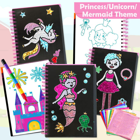 FUNNYB&G Foil Art Craft Activity for Kids - Gift for Girls Crafts for Kids Fun Art Supplies DIY Creative Travel Toy, Birthday Gift Party Favor Toys for Girls Boys 4 5 6 7 8 9 Years Old(Princess) FUNNYB&G