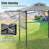 CLEEMAN Grill Gazebo,10.5 x 5 FT Grill Canopy, Double-Tiered Top, 2 Side Shelves, Extended Side Awnings &12 Hanging Hooks, BBQ Metal Gazebo, Grill Tent, Outdoor Gazebo for Patio Backyard Garden CLEEMAN
