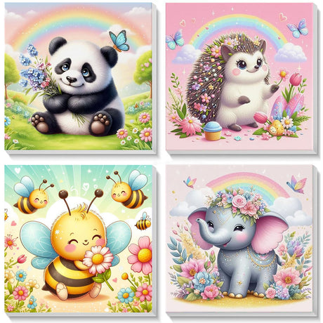 4 Pack Animal Paint by Number for Kids with Wooden Frame, Paint by Numbers for Kids Animals Ages 4-8-12, Easy Elephant Panda Bee Hedgehog DIY Acrylic Oil Painting Kits for Home Wall Decor (8X8 inch) xackcme