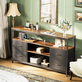 Huuger TV Stand Dresser with Power Outlets and LED Lights, 4 Drawers Entertainment Center with Shelves, 54 Inch Media Console for 55 60 Inch TV, PU Finish, Rustic Brown and Black Huuger