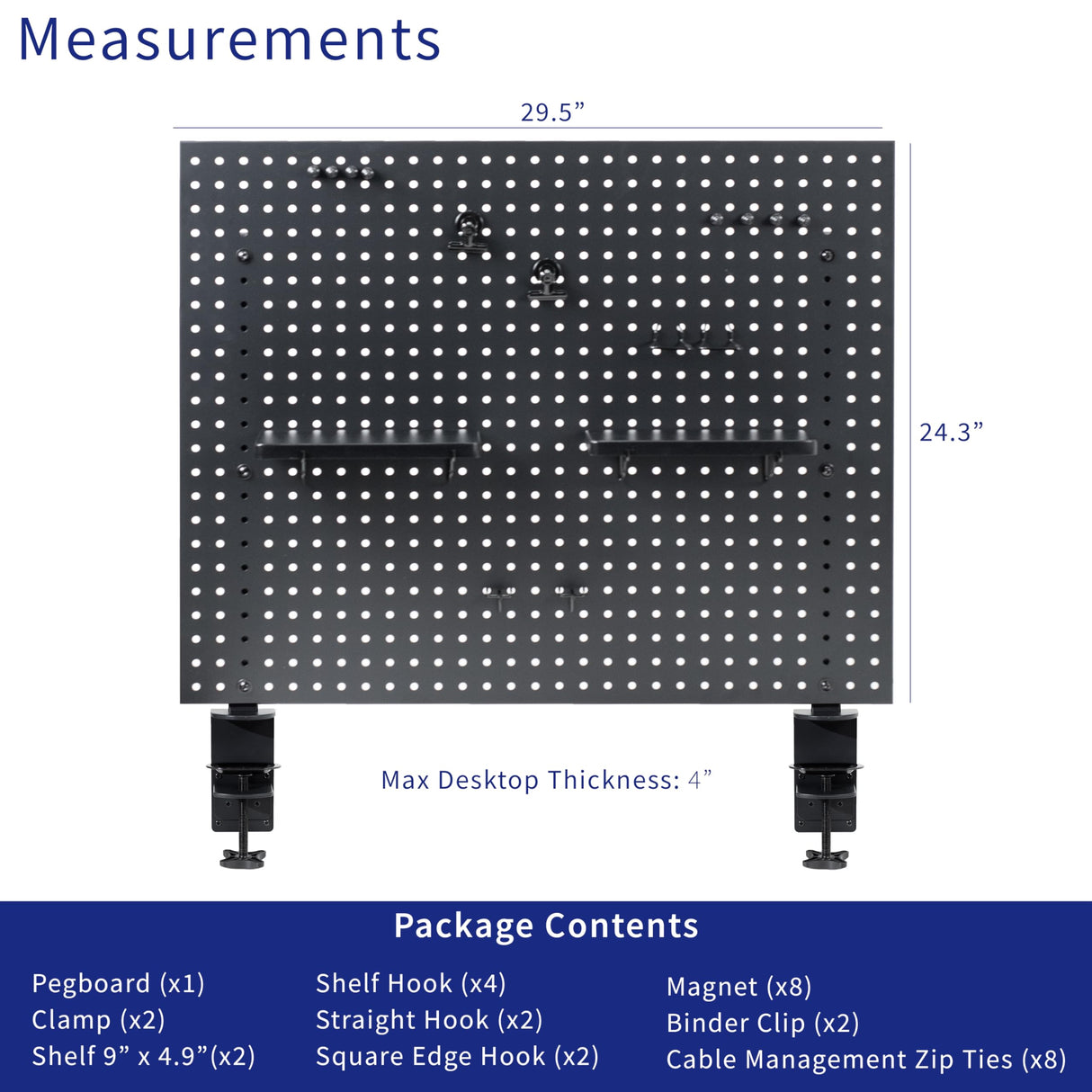 VIVO Steel Clamp-on Desk Pegboard, 30 x 24 inch Privacy Panel, Magnetic Peg Board, Office Accessory Organizer, Above or Below Desk Placement, Black, PP-DK30B-1 VIVO