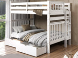 Bedz King Bunk Beds Full over Full Mission Style with End Ladder and 2 Under Bed Drawers, White Bedz King
