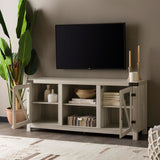 Walker Edison Wesley Modern Farmhouse Glass Door TV Stand for TVs up to 65 Inches, 58 Inch, Stone Grey, Without Fireplace Walker Edison
