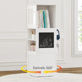 UTEX Kids Rotating Bookshelf Tower, 360 Display Revolving Bookcase with Blackboards and Hooks, 5 Tier Small Spinning Bookshelf for Kids Room, Nursery, Bedroom, Living Room, White UTEX