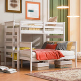 Harper & Bright Designs Detachable Design Twin XL Over Queen Bunk Bed with Ladder,Wood Twin-Over-Queen Bunk Bed Frame with Guardrail,Separated into 2 Beds(White) Harper & Bright Designs