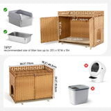 Cat Litter Box Enclosure and Hall Table, Handwoven Rattan Cat Litter Box Hider Furniture with 2 Litter Mats, Three-Sided Fenced Top, Large 30.3”L x 18.2”W x 24.2”H, Ombre Wheat Furriends