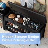 astimey Shoe Bench, Lift Top Shoe Storage Bench, Adjustable Shelf Entryway Bench, Metal and Wood Shoe Rack Organizer with Cushion for Entry, Bedroom, Closet, Living Room, Hallway, Black 39.5W astimey