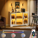 Ludatido Wine Bar Cabinet for Home, Liquor Cabinet with LED Lights, Power Outlet, Storage, Glass Door for Living Room, Dining Room, Home Bar - White Ludatido