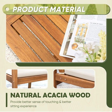 Flamaker Patio Furniture 4 Piece Outdoor Acacia Wood Patio Conversation Sofa Set with Table & Cushions Porch Furniture for Deck, Balcony, Backyard Flamaker
