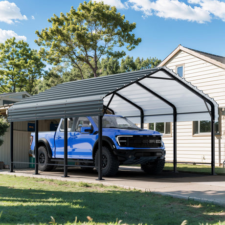 SUNLEI 12X15 FT Carport, Heavy Duty Carports Canopy with Galvanized Steel Roof and Frame, Metal Carportes Upgraded Extra Large Garage for Pickup, Boat, Car and Tractors SUNLEI
