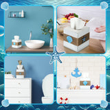 Threehoney Wood Tissue Box Cover Square Beach Farmhouse Bathroom Accessories Conch Starfish White Tissue Box Holder with Slide out Bottom Panel Rustic Beach Room Decor Decorative Coastal Napkin Holder Threehoney
