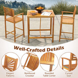Tangkula 3 Piece Patio Bar Table & Chairs, Outdoor Acacia Wood Bar Set w/Slatted Seat & Tabletop, Wood Dining Bar Set w/Backrest, Armrests & Footrest for Backyard, Poolside, Balcony Tangkula