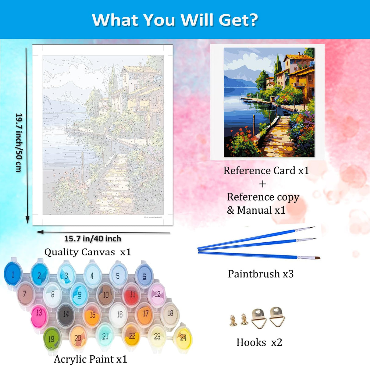 Artunion Lakeside Village Docks Paint by Numbers for Adults, Seadide Landscape Lake Paint by Number Kits, DIY Oil Painting Paint by Number Kits on Canvas Arts Craft for Home Wall Decor 16x20 Inch Artunion