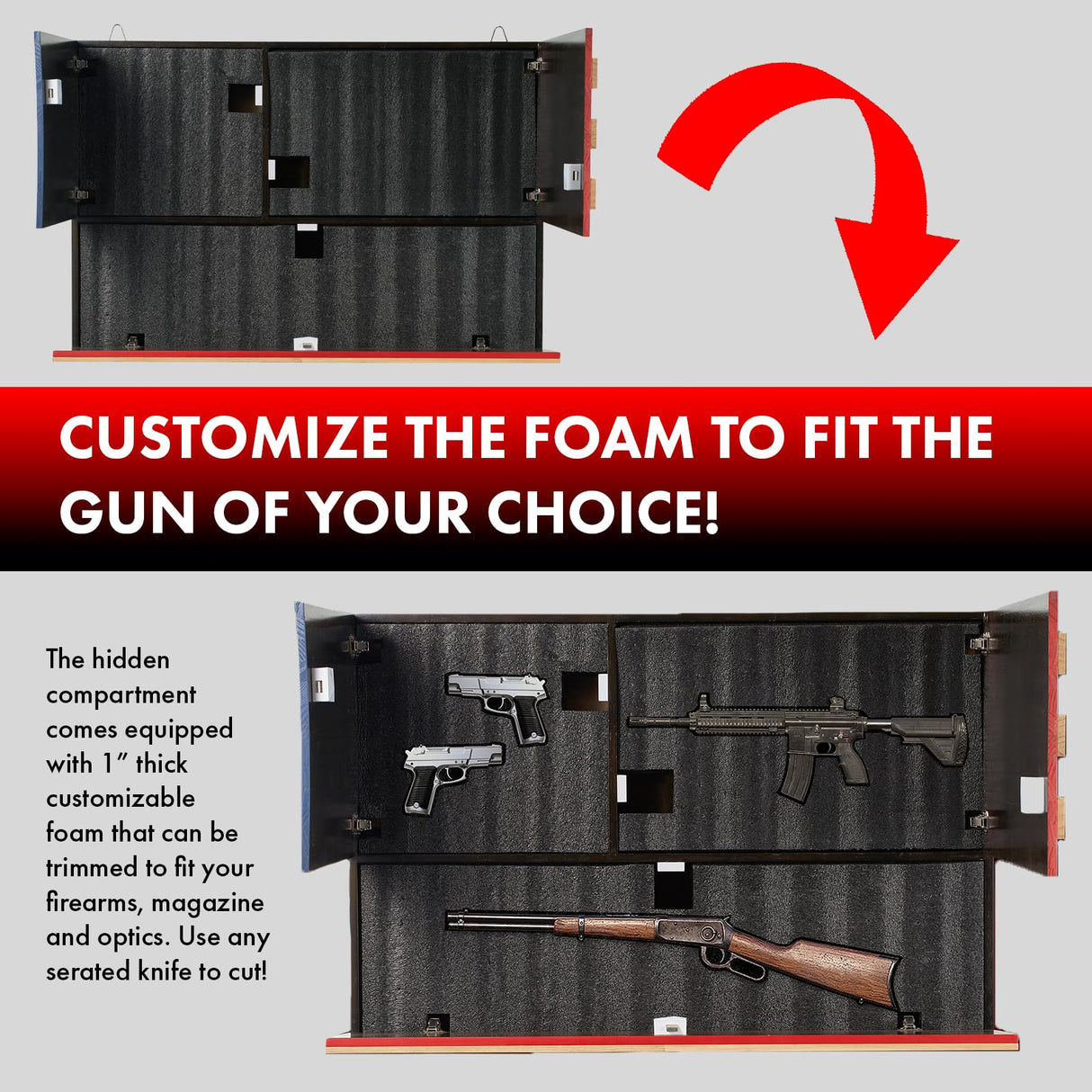 GUTE Tactical Rustic Hidden American Flag Gun Storage with Trap Door, Wall Storage | 35" x 22.5" | Firearm, Magazine and Knives Storage Easy Installation | Secure & Safe Compartment | RFID Wall Rack GUTE