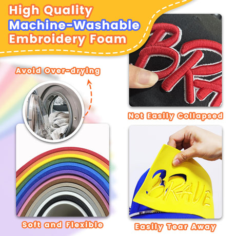 New brothread - 15 Options- 15PCS Embroidery Puffy Foam 9″x12″ Large Size 3MM Creating 3D Embroidery Effect for Caps, Garments, Jackets, Bags, Backpacks and More - Multi Colors New brothread