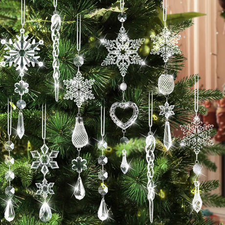 Crystal Ornaments Christmas Tree Decorations - 21pcs Christmas Tree Ornaments Sparkling Dazzling Festival Party Decoration Crystal Snowflake Design Hanging Ornament Holiday Season Home Decor Lapogy