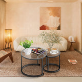 aboxoo Black Nesting Coffee Glass Table Set of 2, Metal Freme Side End Tables for Living Room Bedroom for Apartment Small Place Modern Industrial Simple, 23.6D x 23.6W x 17.7H in aboxoo