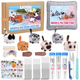 UOOU Needle Felting Beginners Kit with Box,Needles Felting Supplies with 24Pcs Felting Needles,Felting Pad,Wool Roving,DIY Needle Felting Cat Dolls UOOU