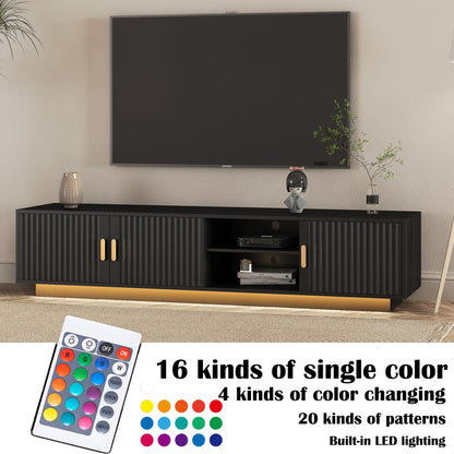 nifoti Entertainment Center Wooden TV Stand with 20 Color LEDs & Power Outlet, 65" Mid Century Modern Wood TV Cabinet with 3 Flat Door Storage for 55 60 65 Inch TV for Living Room,Bedroom