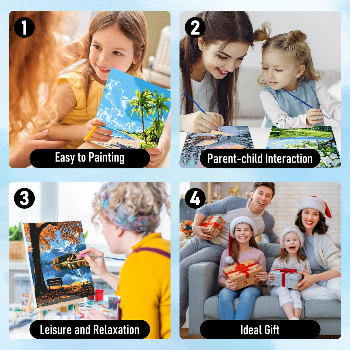 HEIBAGO Framed Paint by Numbers kit for Kids, 4 Pack Landscapes Paint by Numbers for Kids Ages 8-12, Paint by Numbers Kits Children Beginner, DIY Acrylic Oil Painting for Home Wall Decor 8x8 inch HEIBAGO