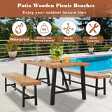 AVAWING Outdoor Dining Bench Set of 2, Wood Patio Backless Bench 63" Picnic Chairs, Wooden Farmhouse Bench for 6 People, Long Garden Park Porch Backyard Deck, Natural AVAWING