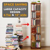 SpaceAid 6 Tier Rotating Bookshelf Tower, Bamboo Spinning Book Shelf, Revolving 360 Bookcase Storage Swivel Round Carousel, Vertical Rotate Turning Spiral Corner Organizer (6-Tier Walnut) SpaceAid