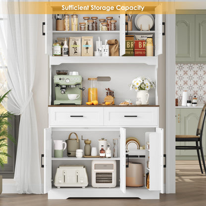 ACBOTALL Tall Kitchen Pantry Cabinet, Kitchen Cabinets with Countertop, Farmhouse Kitchen Pantry Storage Cabinet with Doors and Adjustable Shelves, Kitchen Hutch for Kitchen, White