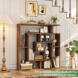 Armocity 6 Tier Display Book Shelf Wall Mounted Bookshelf Freestanding Geometric Bookcase Floating Book Shelves for Wall Bedroom Living Room Home Office, 45.5"(W) * 47"(H), Rustic Brown Armocity