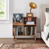 affeivul Mid-Century Vinyl Storage Cabinet Table with Solid Wood Legs, Turntable Stand with Power Outlet Holds up to 200 Albums, Record Player Holder Display Shelf, End Table for Bedroom Living Room affeivul