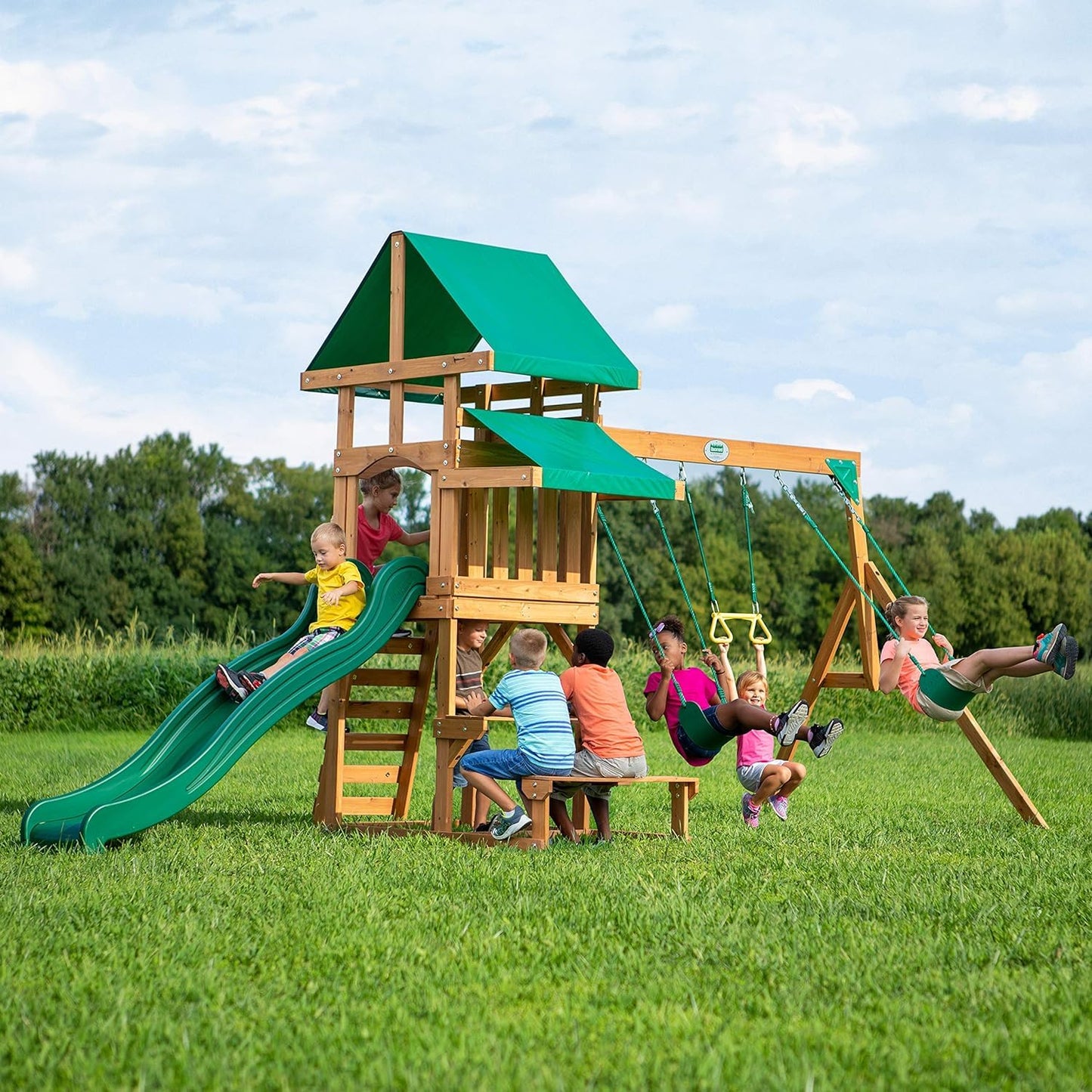 Backyard Discovery Belmont All Cedar Wood Playset Swing Set Green - WoodArtSupply