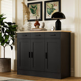 Anystyle 43.3" W Black Buffet Cabinet, Coffee Bar Cabinet with 3 Drawers & 3 Doors, Kitchen Buffet Sideboard for Living Room, Kitchen Anystyle