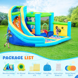 FBSPORT Inflatable Bounce House, Water Slide Park Slide Bouncer with Ball Shooting, Climbing Wall, Jumping and Splash Pool, Kids Bouncy Castle with 450W Air Blower for Outdoor Backyard FBSPORT
