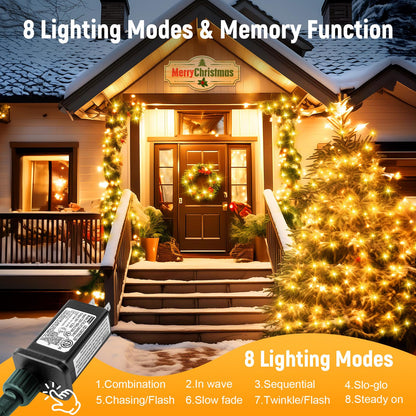 Minetom 328 Ft 1000 LED Christmas Tree Lights Outdoor Indoor String Lights with 8 Modes Waterproof Twinkle Xmas Light with Remote, Plug in Rice Lights for Tree Room Yards Patio Christmas Decorations