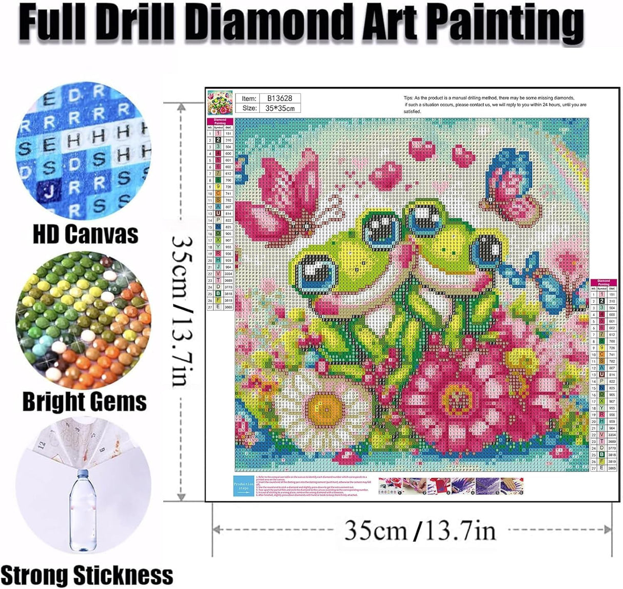 Ekuxom Frog Diamond Painting Kits for Adults, Butterfly Diamond Art Kits, DIY Round Full Drill Frog Diamond Art Painting Kits Rainbow for Home Wall Decor 14x14inch Ekuxom