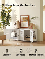 DINZI LVJ Litter Box Enclosure for 2 Cats, Hidden Litter Box Furniture with Double Rooms, Dual Cat Litter House, Front Doors, 47.2" Wooden Hidden Cat Washroom, Side End Table, TV Stand, White DINZI LVJ