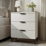 GRAINLLE Wood Night Stand Set Fluted Dresser for Bedroom 3 Drawers End Tables Nightstand, Storage Modern Side Table Natural White Bedside Table GRAINLLE
