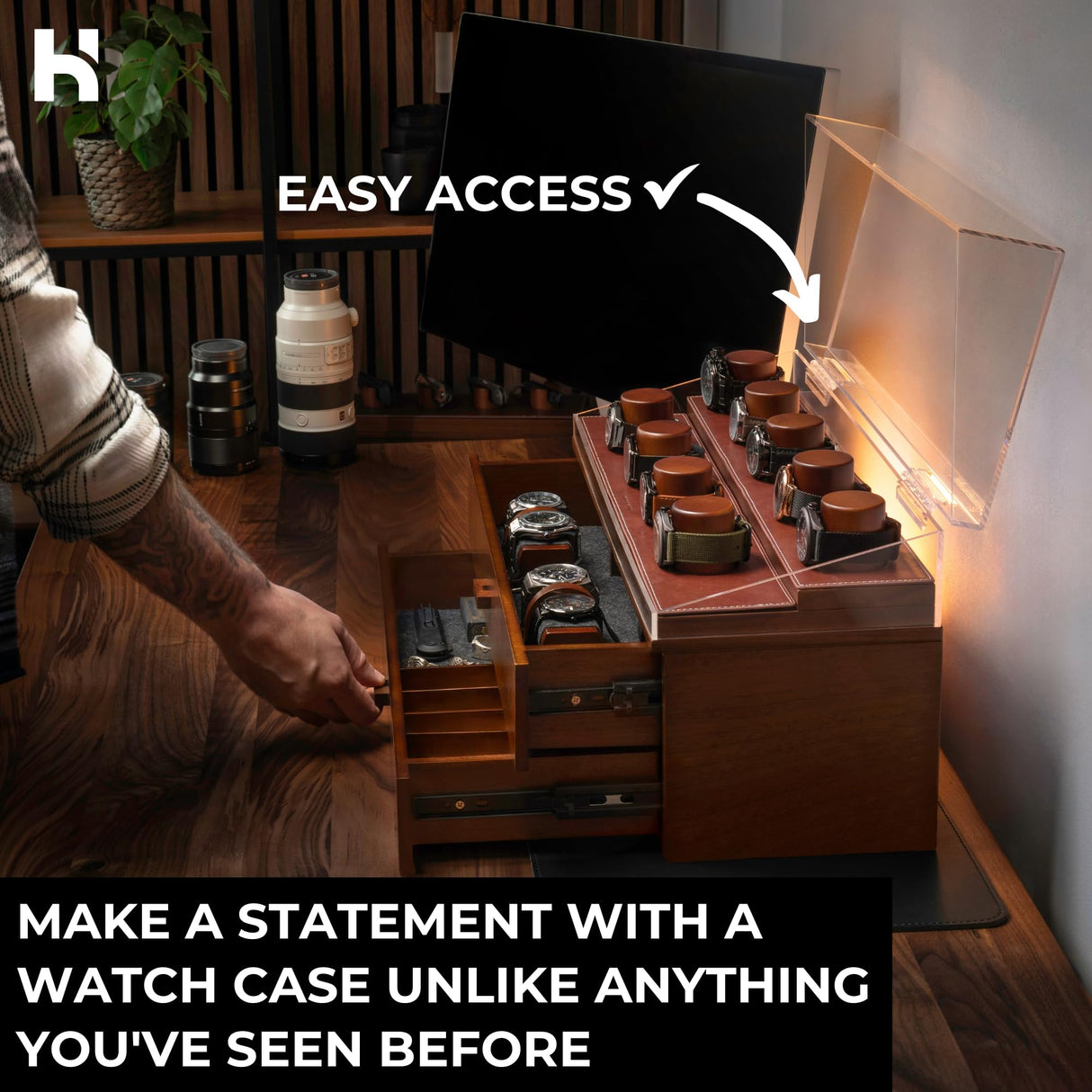 Holme & Hadfield Premium 17-Slot Wooden Watch Display Case – Extra Large Handcrafted Men’s Watch Box with Two Drawers – Father’s Day Gift for Crazy Collectors – Luxury Built to Last Holme & Hadfield
