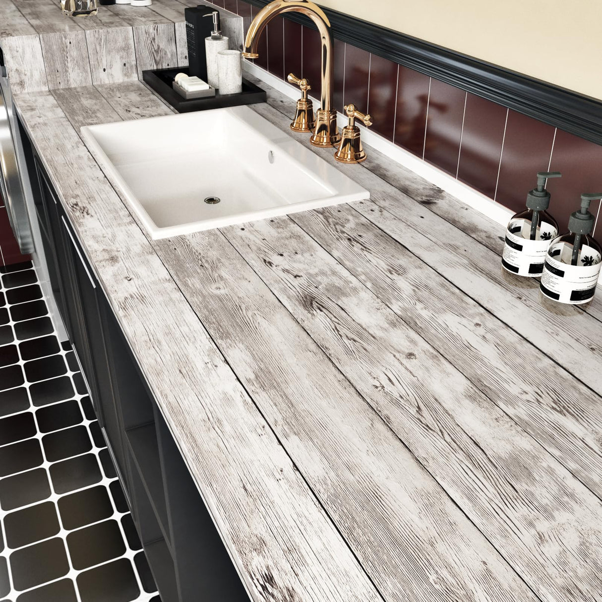 WESTICK Shiplap Peel and Stick Wallpaper for Walls Wood Contact Paper for Countertops Waterproof Wood Grain Contact Paper for Cabinets Kitchen Table Self Adheive Vinyl Wallpaper Roll 17.71x118 in WESTICK