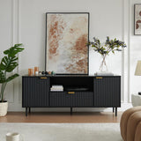 Okvnbjk Black TV Stand for 65 Inch TV, TV Consoles for Living Room, TV Stand for Bedroom w/Drawer and Storage, Wood Fluted Panel Media Console, Entertainment Center w/Soft Hinge & Cable Management Okvnbjk