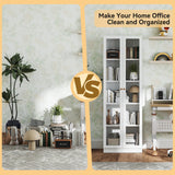 IRONMIX White Bookcase with Doors, 5 Tier Bookshelf, Tall Bookshelf with Storage, Modern Display Cases for Collectibles, 70.87" Display Cabinet with Doors Curio Cabinet for Home Office Library IRONMIX